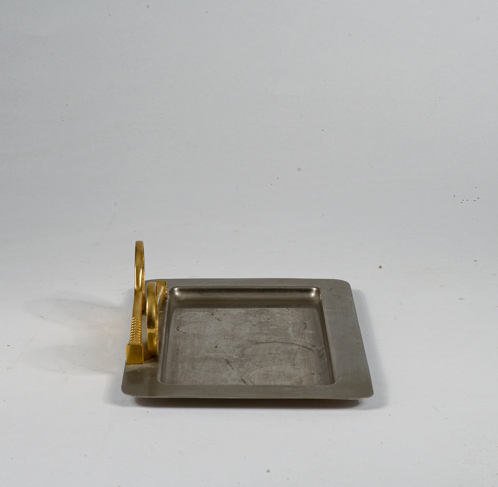 Vassoio in metallo inox con due racchette tennis ingresso centrotavola vintage