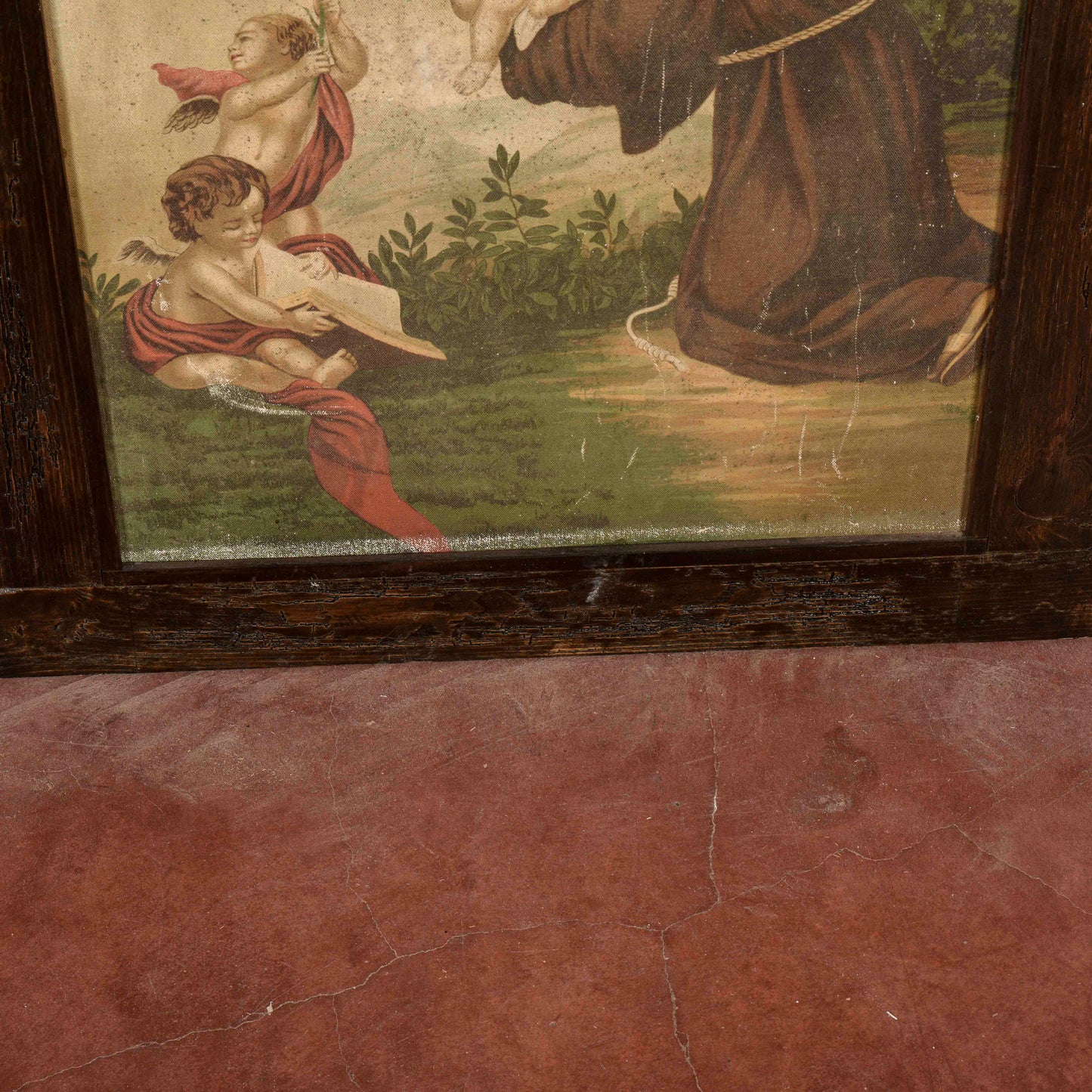 Cornice con antica stampa su tela S Antonio da Padova