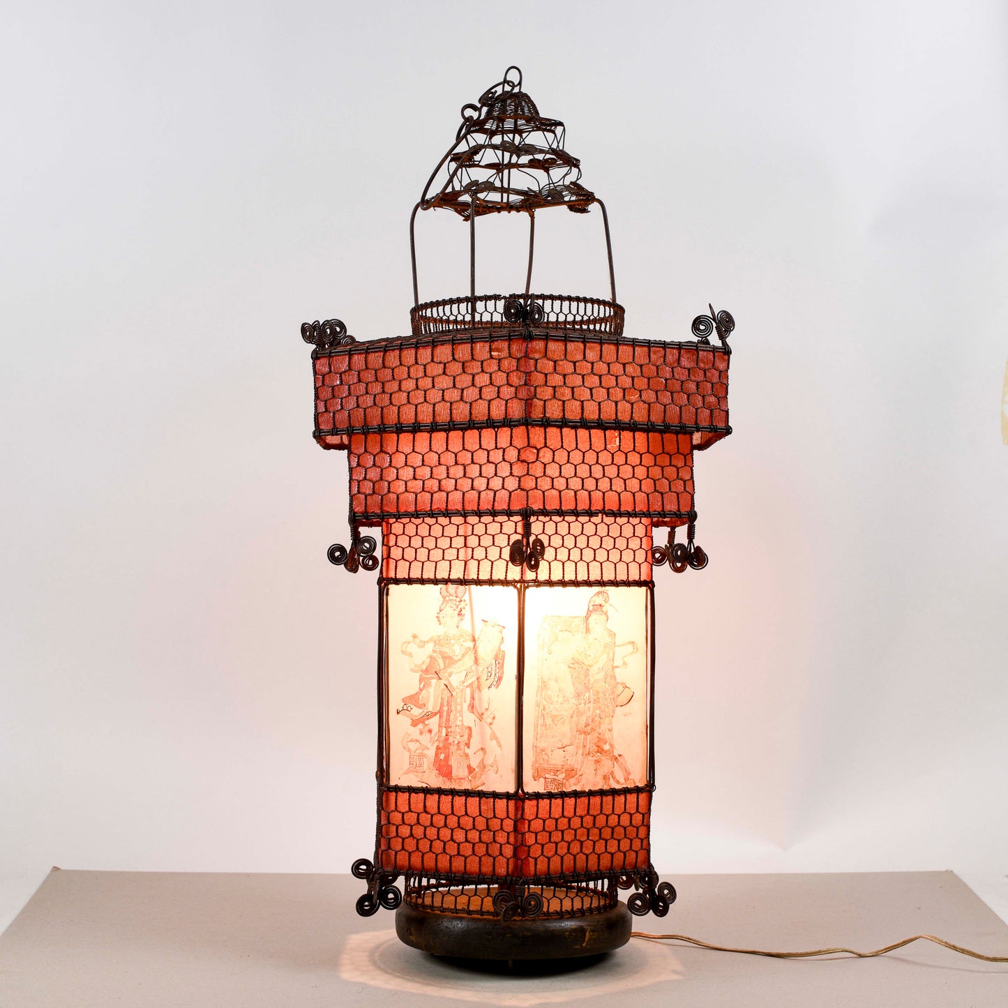Lampada Lanterna Orientale Cinese In Carta E Metallo Epoca Fine XIX Secolo