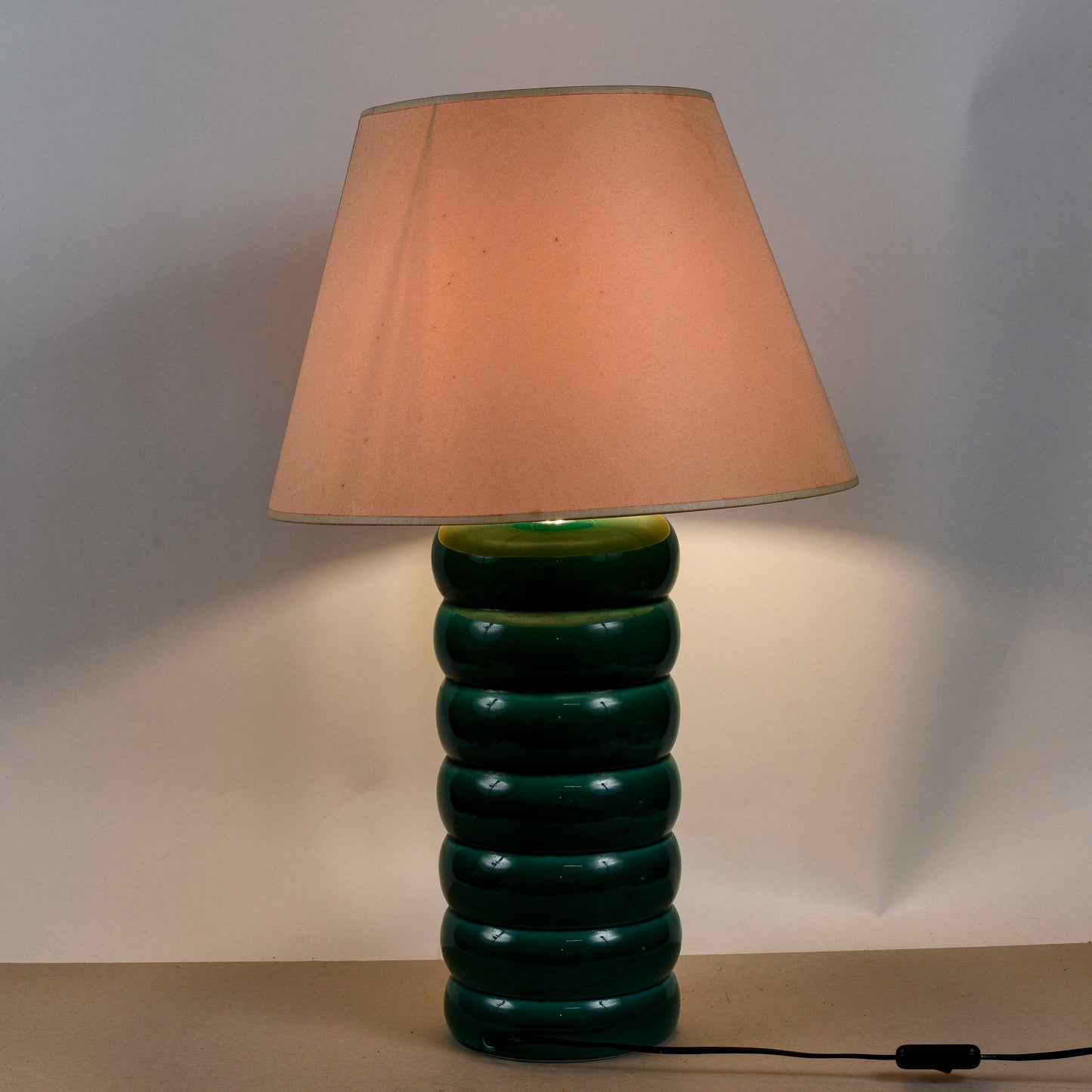 Lampada Da Tavolo In Ceramica Verde Vintage Italia 1980