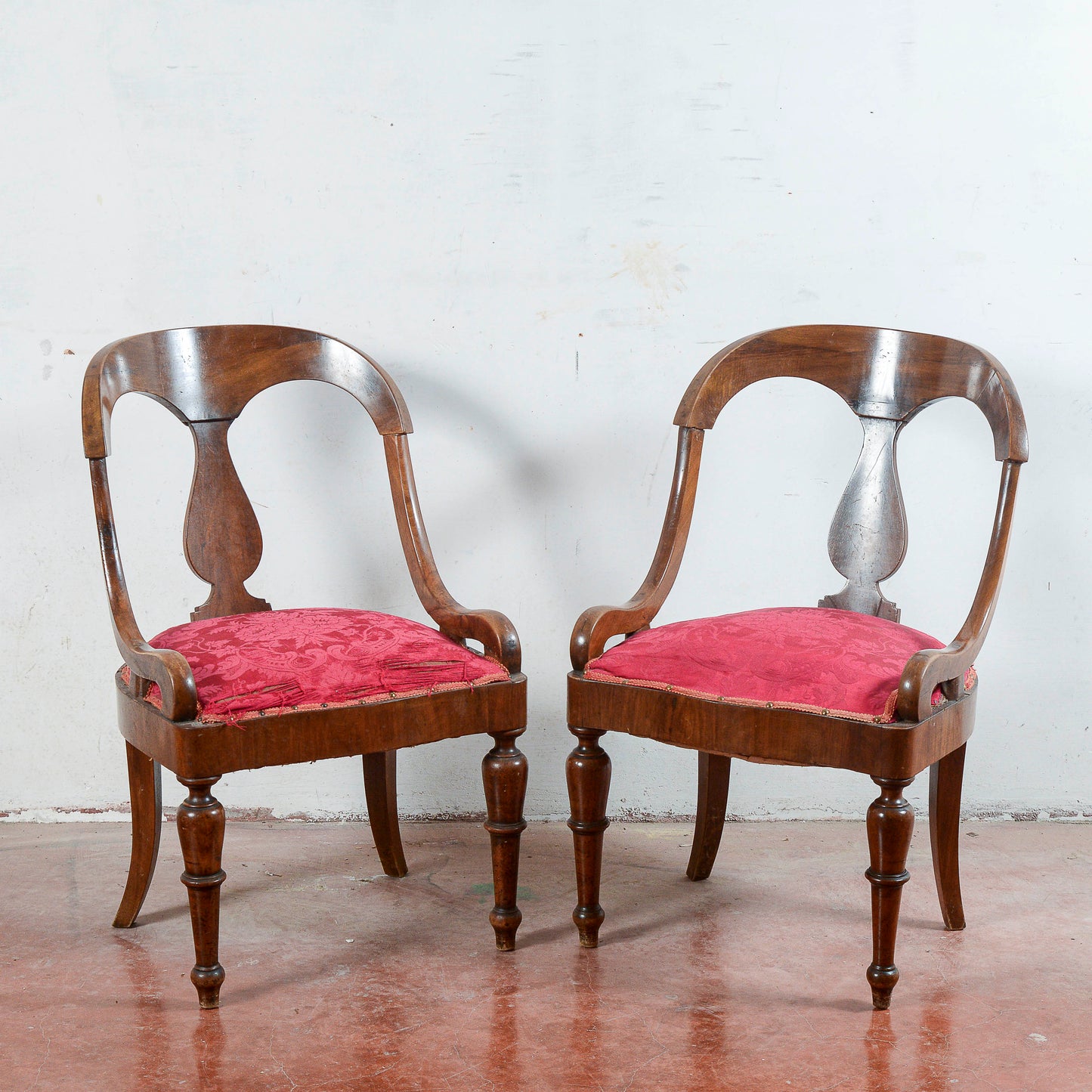 Coppia sedie poltroncine tessuto rosso da rivestire