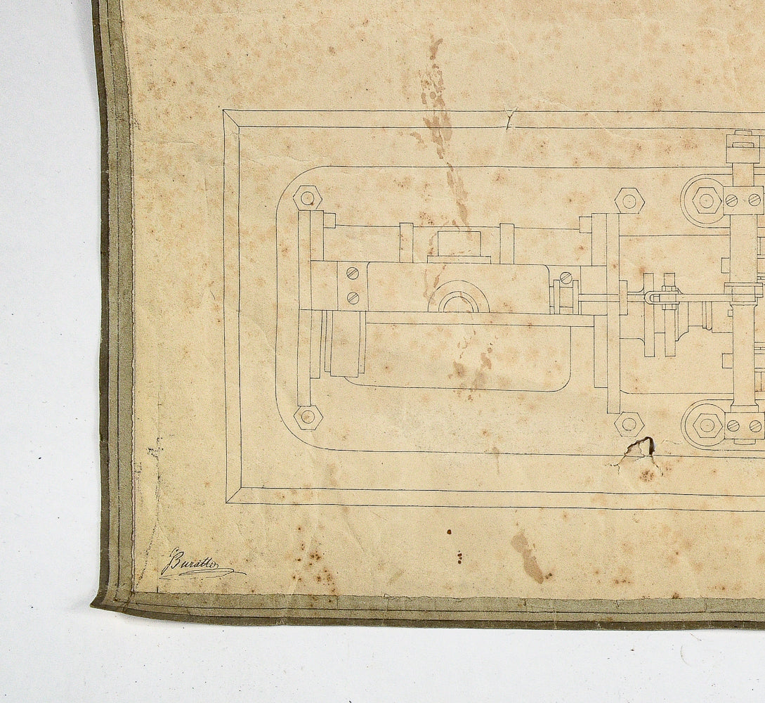 Carta stampa colori bianco e nero macchina a vapore movimento datato 1872
