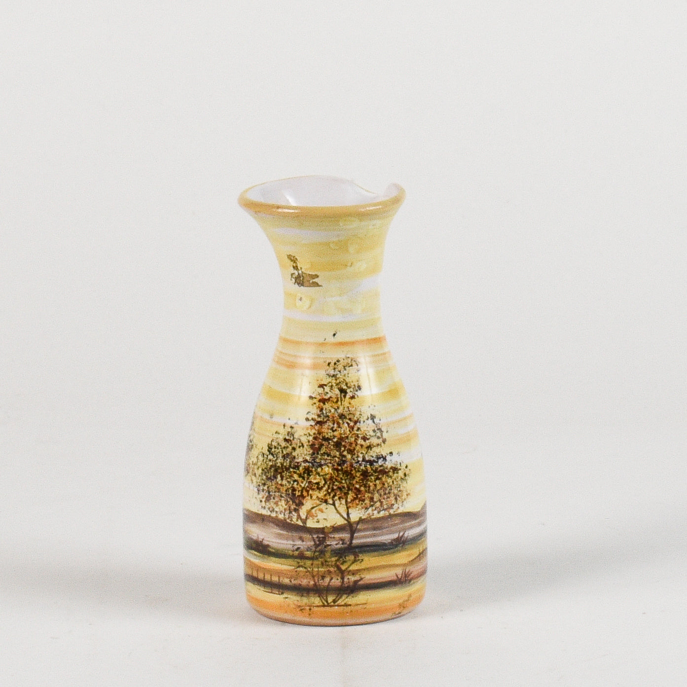 vaso in ceramica dipinto con toni caldi e alberi firmato MHARXS S'ALBINO