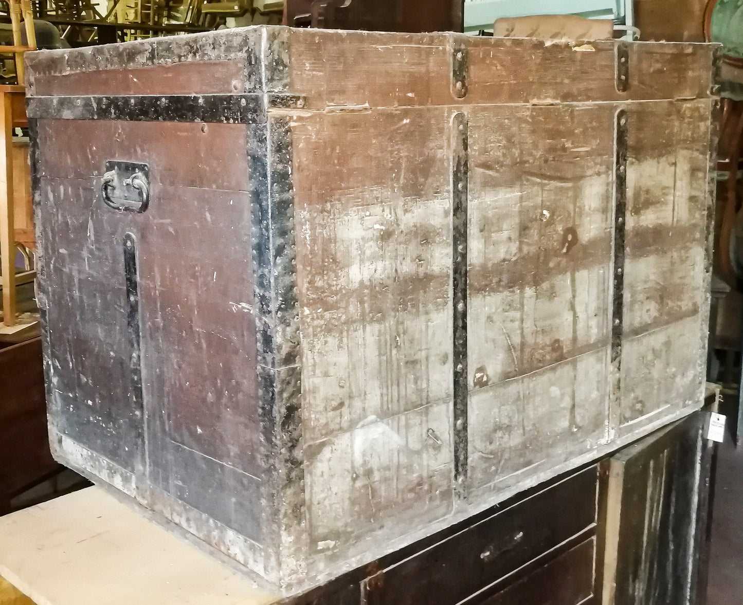 Baule cassa da viaggio in legno massello con rinforzi e cerniere in ferro Italia primo 900