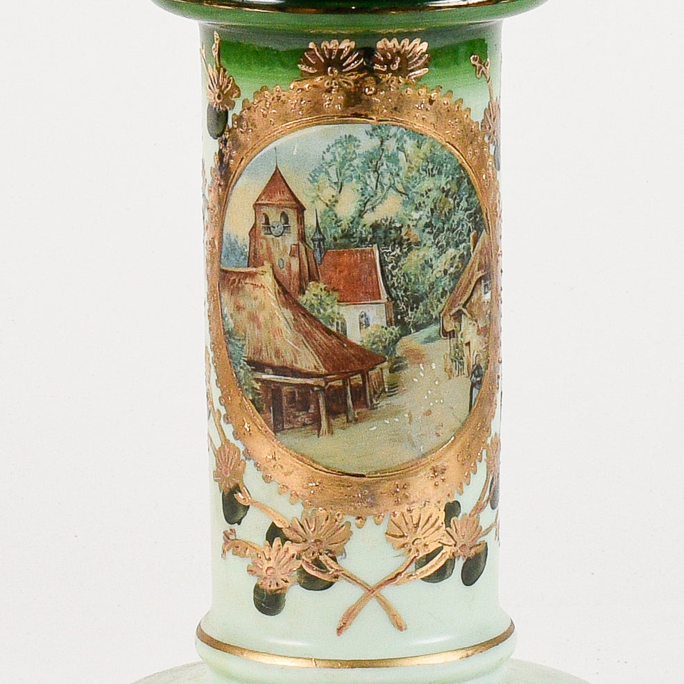 base opalina colonna decorata oro e verde alzatina