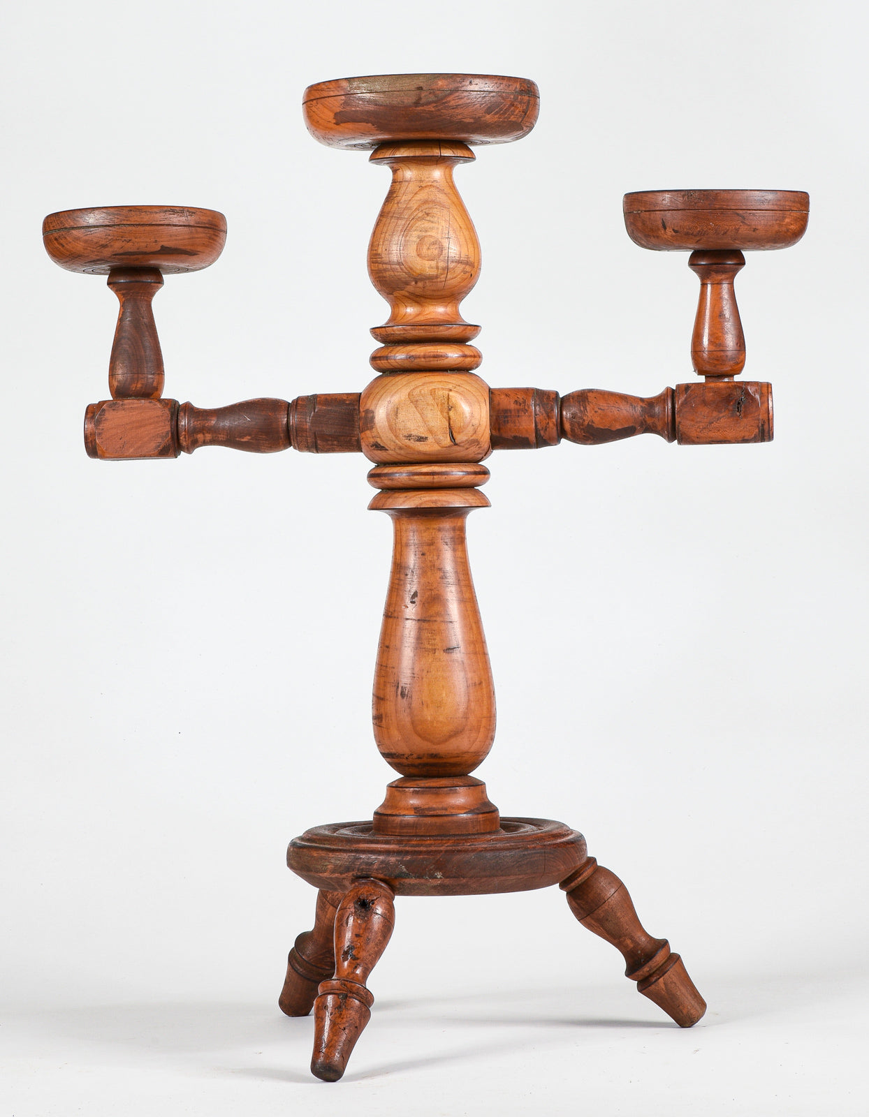 TRESPOLO PORTA CANDELE IN LEGNO EPOCA 900 ITALIA