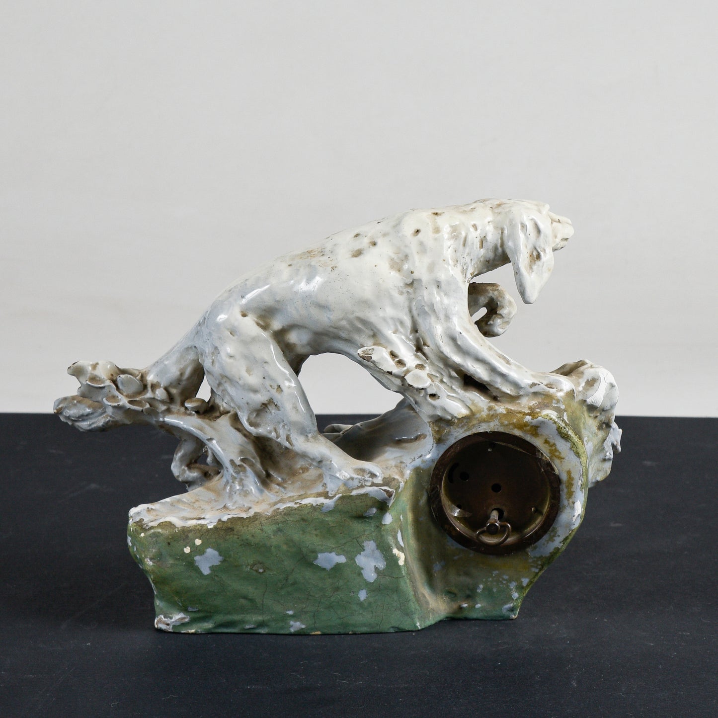 Statua cane in ceramica art decò con orologio Italia primo 1900