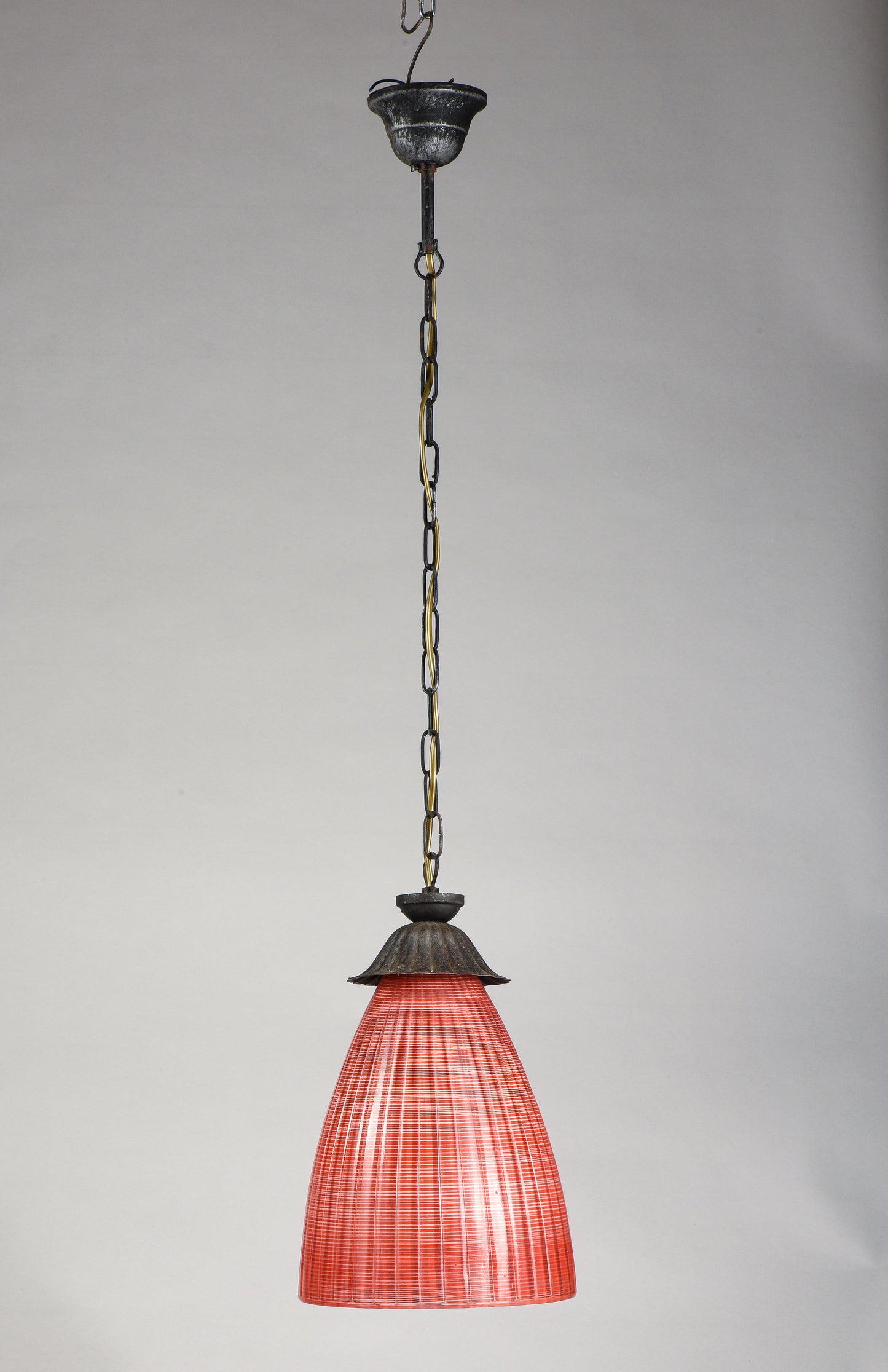 Lampadario vetro rosso corallo striato Italia 1970
