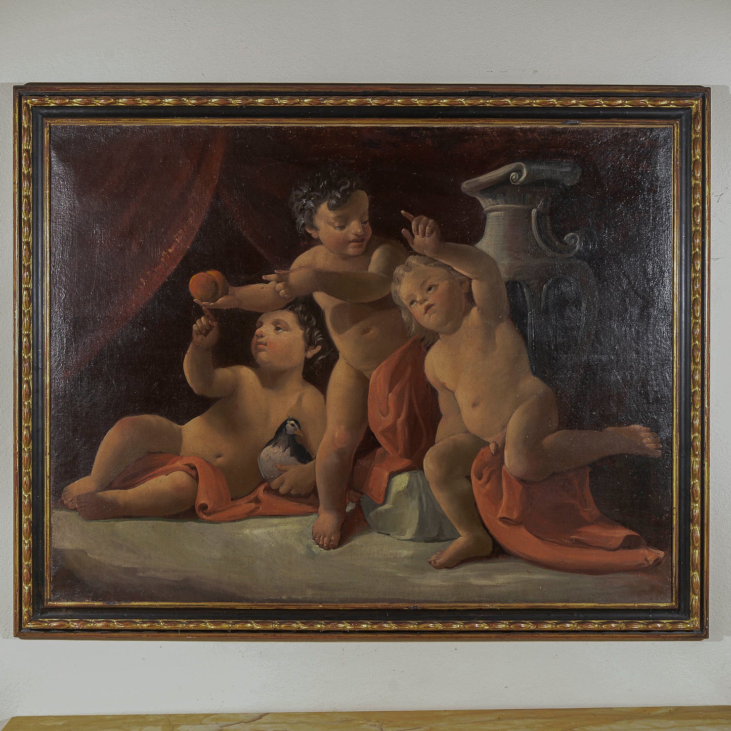 dipinto olio su tela con putti danzanti