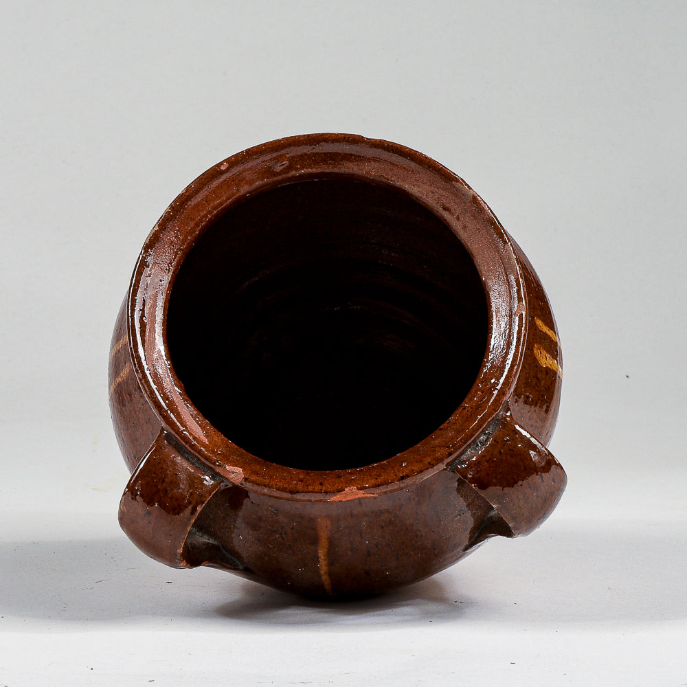 Vaso brocca recipiente giara in terracotta smaltata con doppio manico