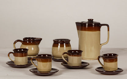 SERVIZIO DA CAFFé IN TERRACOTTA SMALTATA MARRONE E GIALLO CREMA ITALIA 1970