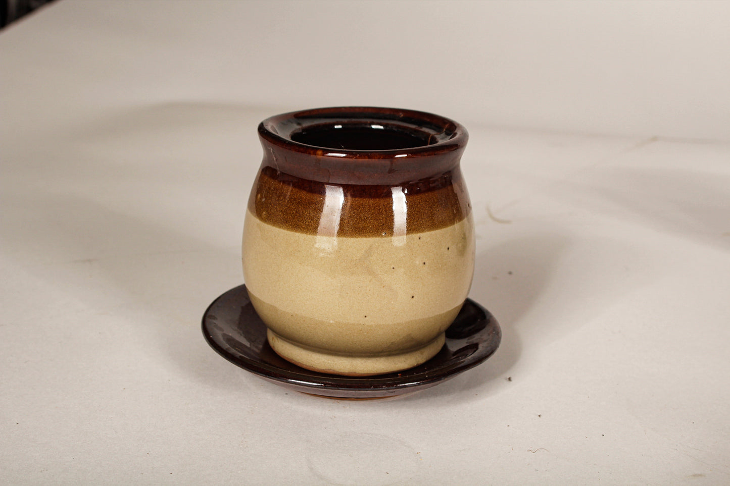 SERVIZIO DA CAFFé IN TERRACOTTA SMALTATA MARRONE E GIALLO CREMA ITALIA 1970