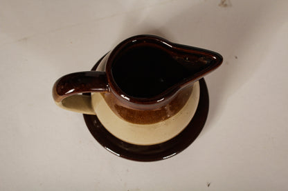 SERVIZIO DA CAFFé IN TERRACOTTA SMALTATA MARRONE E GIALLO CREMA ITALIA 1970