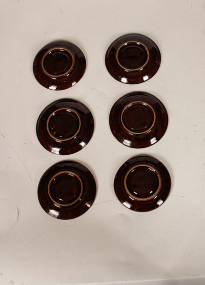 SERVIZIO DA CAFFé IN TERRACOTTA SMALTATA MARRONE E GIALLO CREMA ITALIA 1970