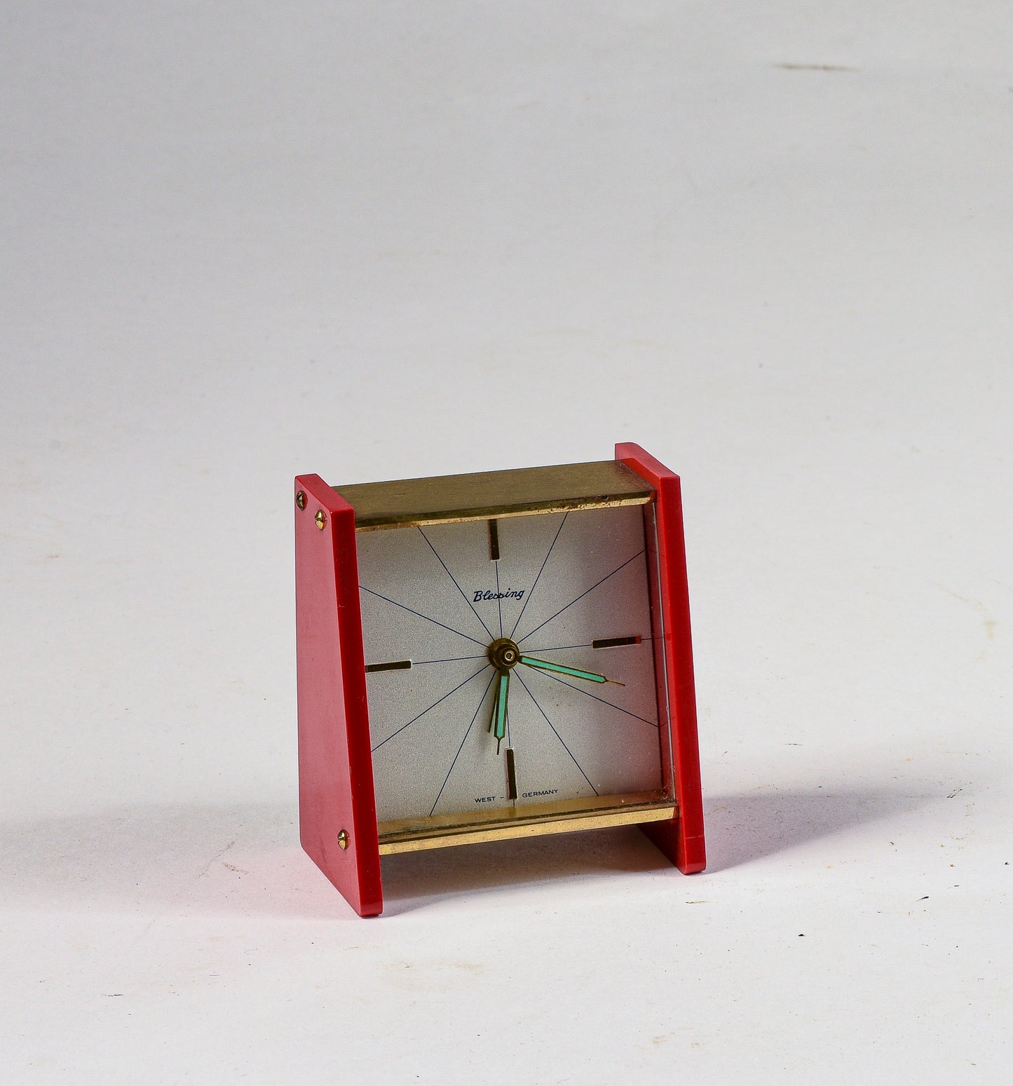 Sveglia orologio  Blessing West Germany metallo dorato e plastica rossa vintage anni 70