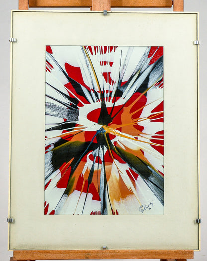 Quadro astratto futurista tecnica vernice  firmato e datato 1970