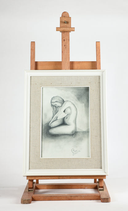 Quadro disegno incorniciato realizzato a mano con firma e data 23 ottobre 1974