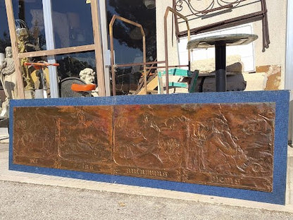 Quadro sbalzato su  pannelli in rame: le quattro stagioni e i segni zodiacali Italia 1970