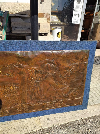 Quadro sbalzato su  pannelli in rame: le quattro stagioni e i segni zodiacali Italia 1970