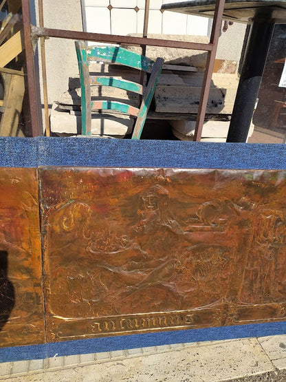 Quadro sbalzato su  pannelli in rame: le quattro stagioni e i segni zodiacali Italia 1970