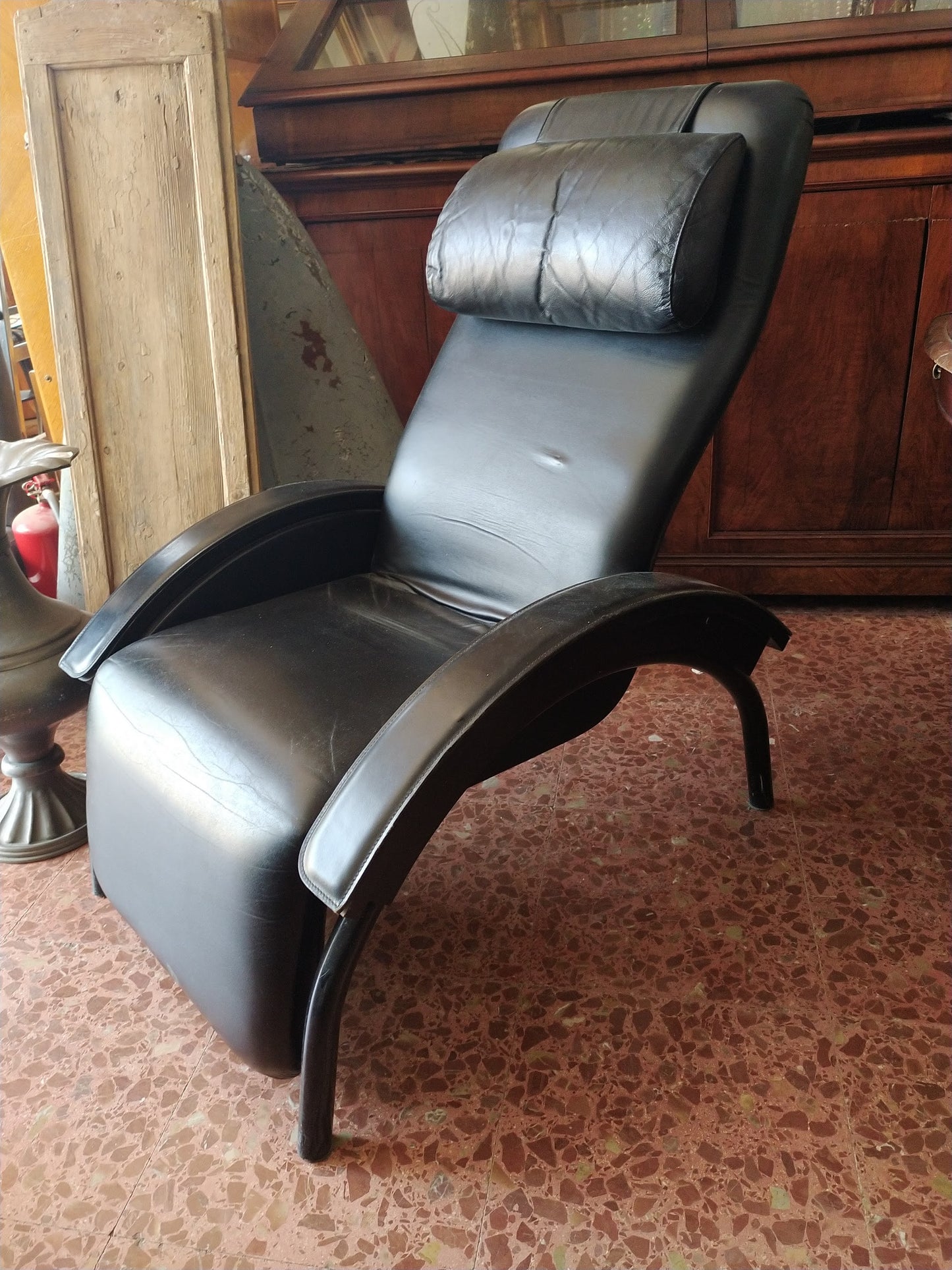 Poltrona reclinabile similpelle nera Giovanardi Poltrona Sogno Brevettata Italia anni 1980