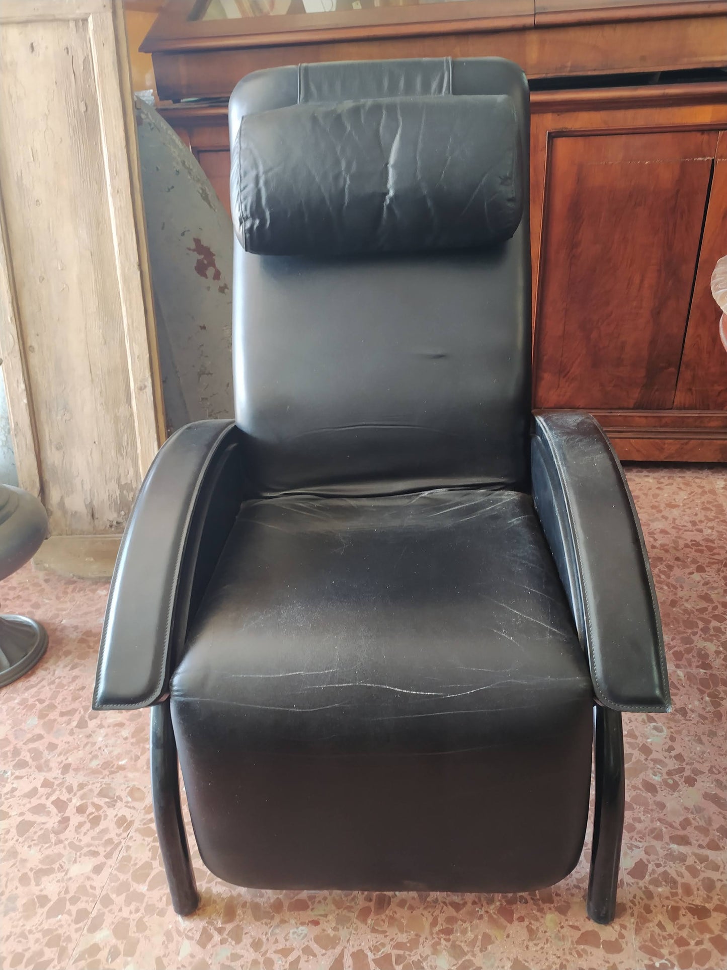 Poltrona reclinabile similpelle nera Giovanardi Poltrona Sogno Brevettata Italia anni 1980