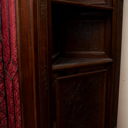 Credenza scantonata libreria 3 ante legno massello griglia in metallo epoca 1890