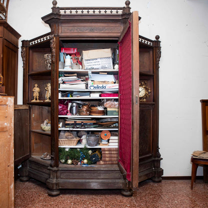 Credenza scantonata libreria 3 ante legno massello griglia in metallo epoca 1890