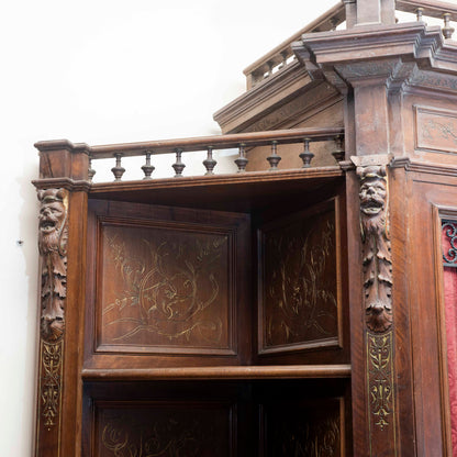 Credenza scantonata libreria 3 ante legno massello griglia in metallo epoca 1890