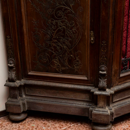 Credenza scantonata libreria 3 ante legno massello griglia in metallo epoca 1890