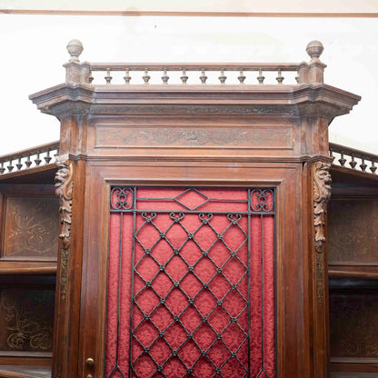 Credenza scantonata libreria 3 ante legno massello griglia in metallo epoca 1890