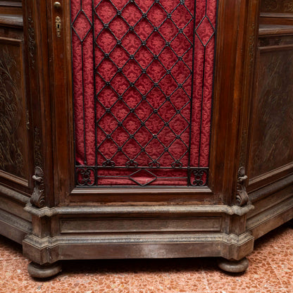 Credenza scantonata libreria 3 ante legno massello griglia in metallo epoca 1890