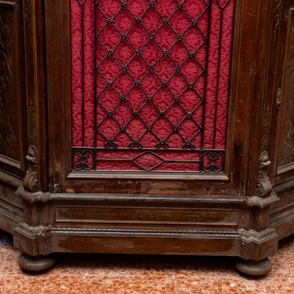 Credenza libreria legno massello scantonata tre ante griglia in metallo senza cimasa