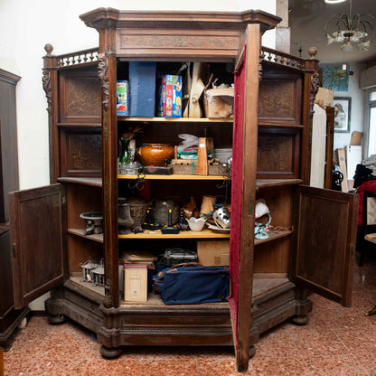 Credenza libreria legno massello scantonata tre ante griglia in metallo senza cimasa