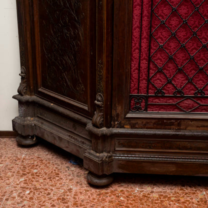 Credenza libreria legno massello scantonata tre ante griglia in metallo senza cimasa