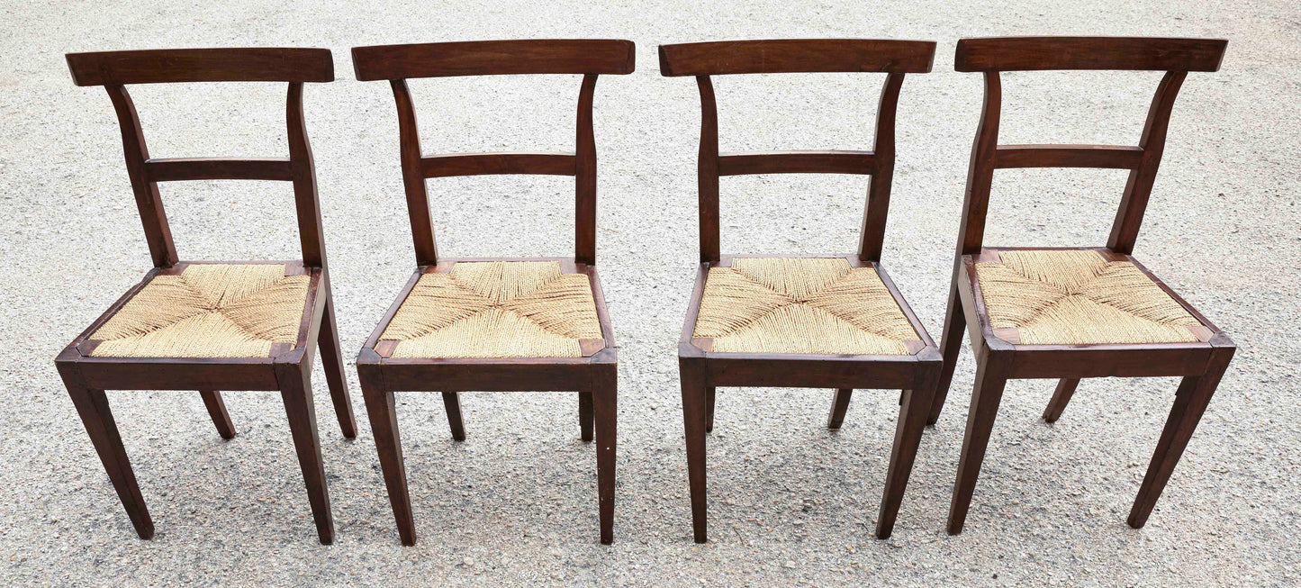 Set 4 sedie in noce con seduta in paglia epoca metà 800