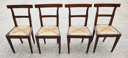 Set 4 sedie in noce con seduta in paglia epoca metà 800