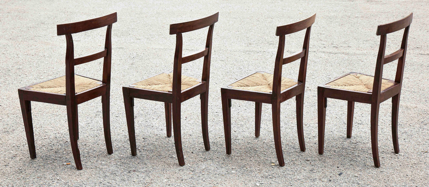Set 4 sedie in noce con seduta in paglia epoca metà 800