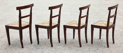 Set 4 sedie in noce con seduta in paglia epoca metà 800