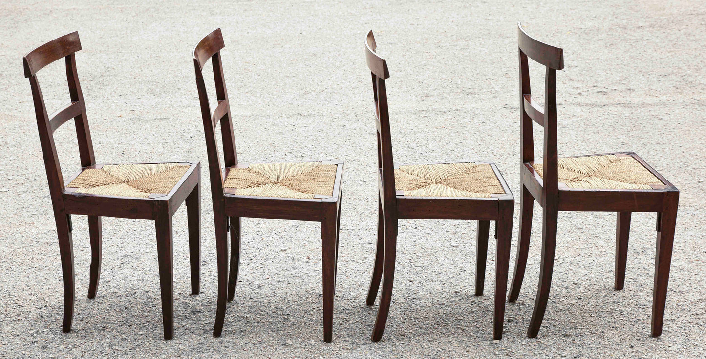 Set 4 sedie in noce con seduta in paglia epoca metà 800