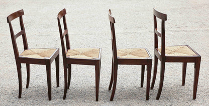Set 4 sedie in noce con seduta in paglia epoca metà 800