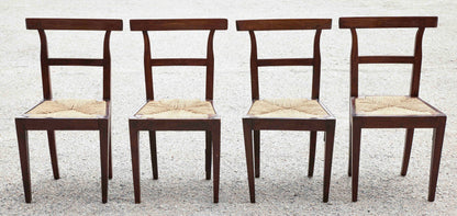 Set 4 sedie in noce con seduta in paglia epoca metà 800