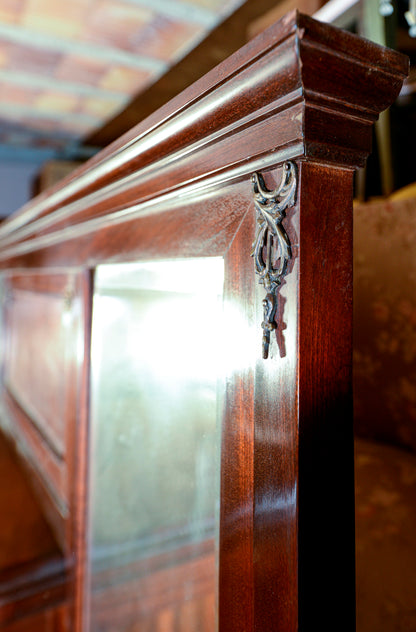 Credenza con vetrina centrale piani in marmo nero intarsi impellicciata epoca Liberty