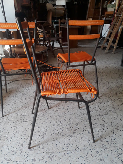 SEDIA IN METALLO CON SEDUTA IN PLASTICA INTRECCIATA ORIGINALE ANNI 60 DA RESTAURARE.
