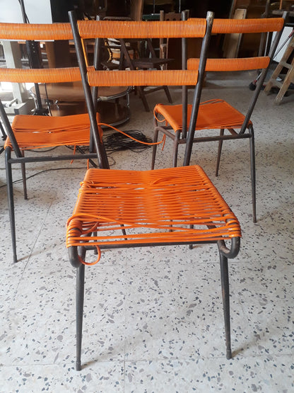 SEDIA IN METALLO CON SEDUTA IN PLASTICA INTRECCIATA ORIGINALE ANNI 60 DA RESTAURARE.