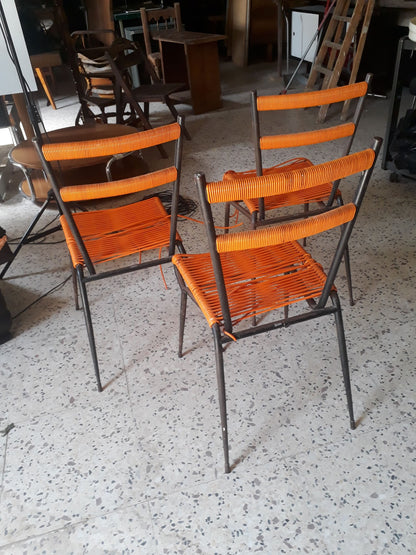 SEDIA IN METALLO CON SEDUTA IN PLASTICA INTRECCIATA ORIGINALE ANNI 60 DA RESTAURARE.