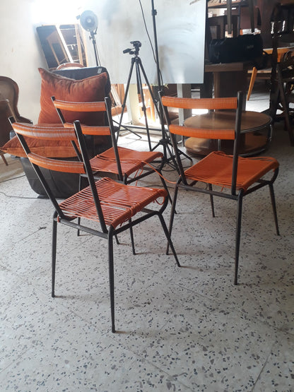 SEDIA IN METALLO CON SEDUTA IN PLASTICA INTRECCIATA ORIGINALE ANNI 60 DA RESTAURARE.