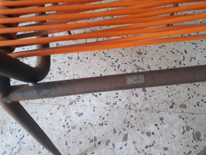 SEDIA IN METALLO CON SEDUTA IN PLASTICA INTRECCIATA ORIGINALE ANNI 60 DA RESTAURARE.
