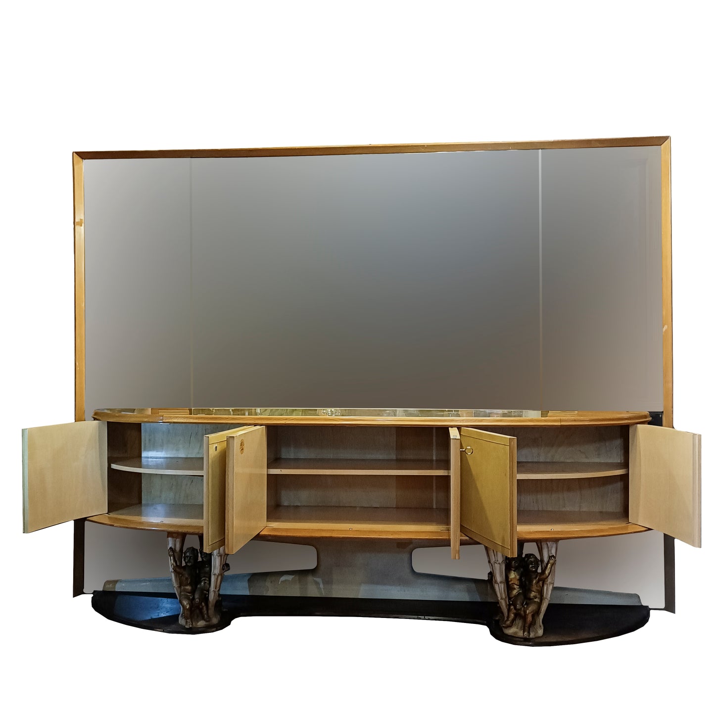 credenza in pergamena con grande specchio artigiani canturini