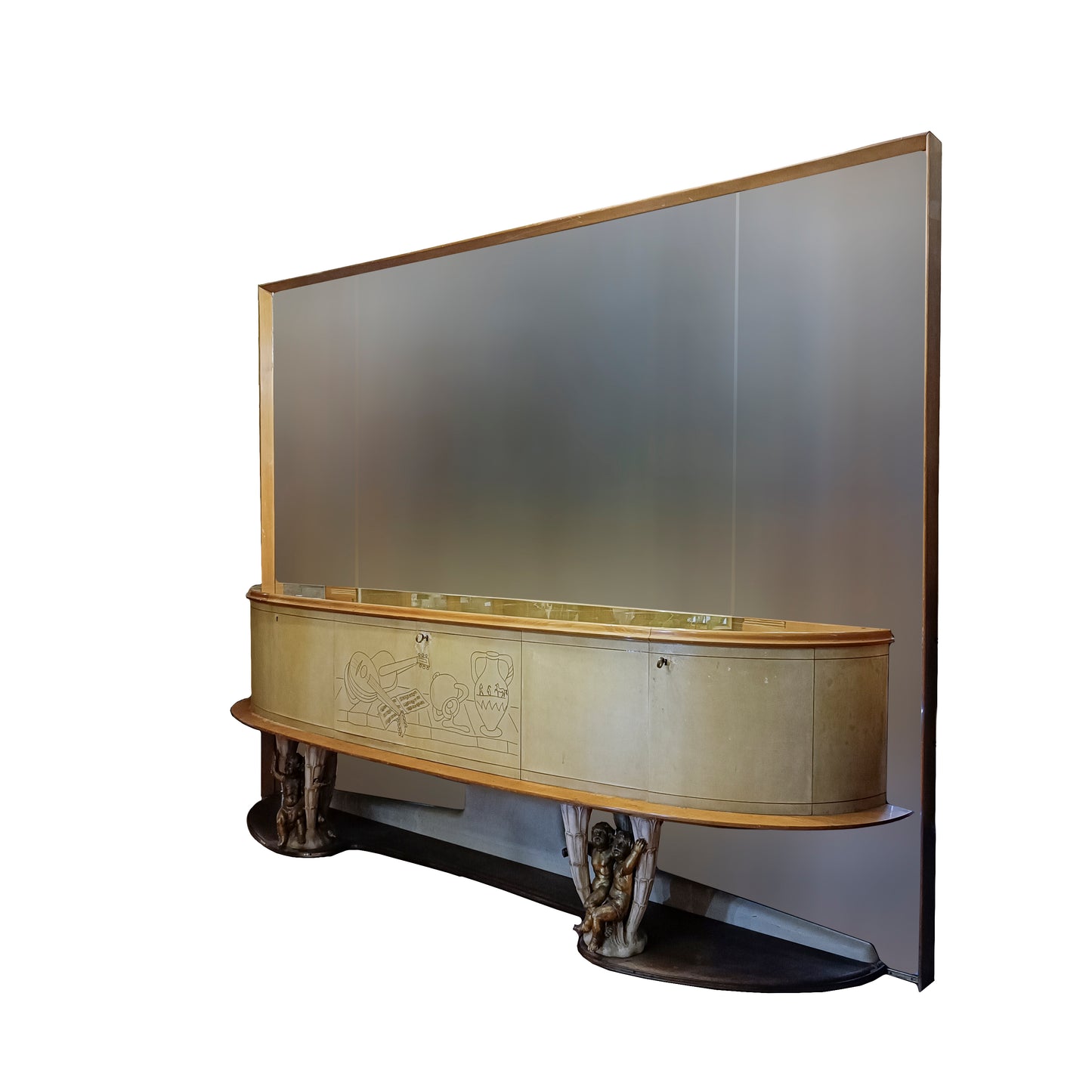 credenza in pergamena con grande specchio artigiani canturini